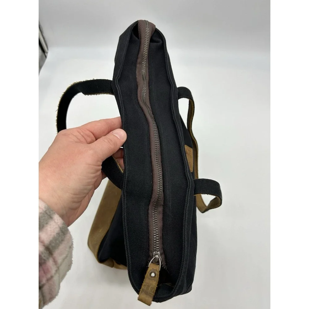 VASCHY Vintage Waxed Canvas Tote Bag Leather Bottom 15.5